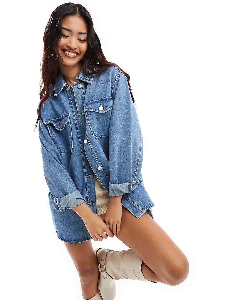

Vero Moda – Синяя джинсовая куртка-рубашка оверсайз