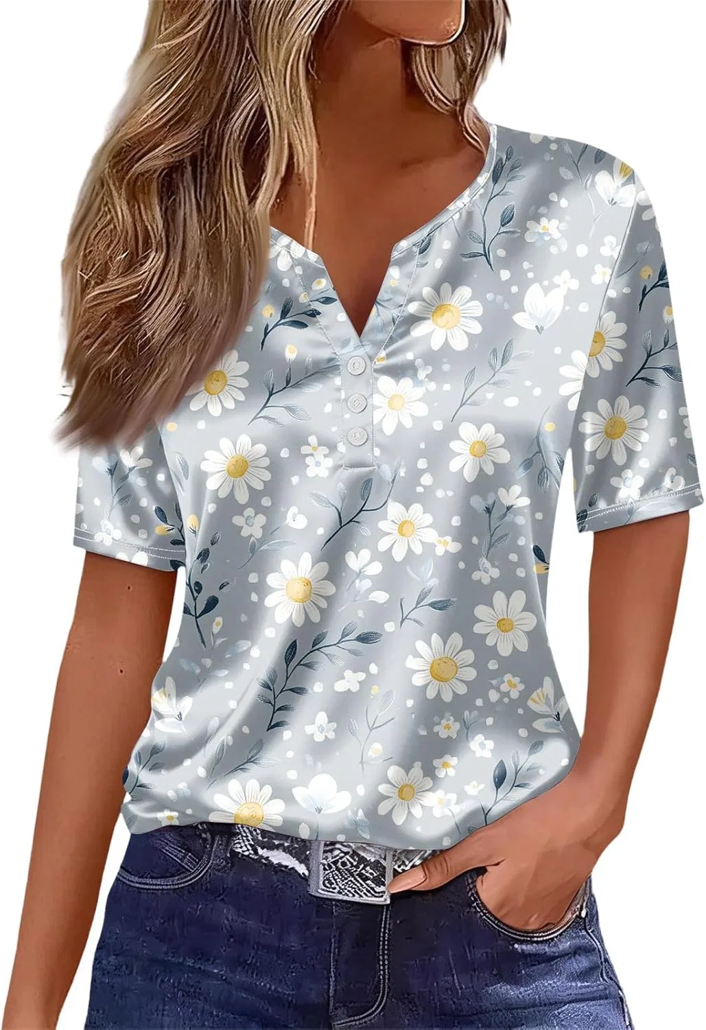 Женская блуза с V-образным вырезом, короткий рукав, сатиновая, casual, 1-purple