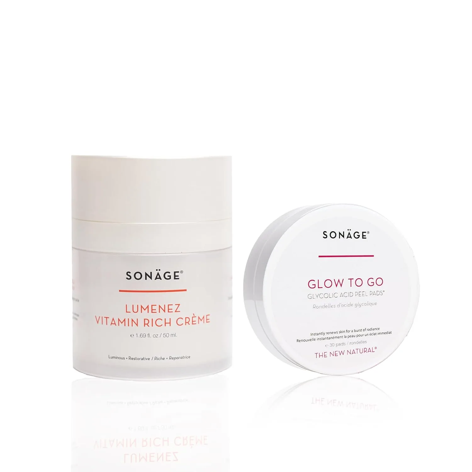 Radiance Duo - Отшелушивающие подушечки Glow To Go с гликолевой кислотой + витаминный крем Lumenez Sonage