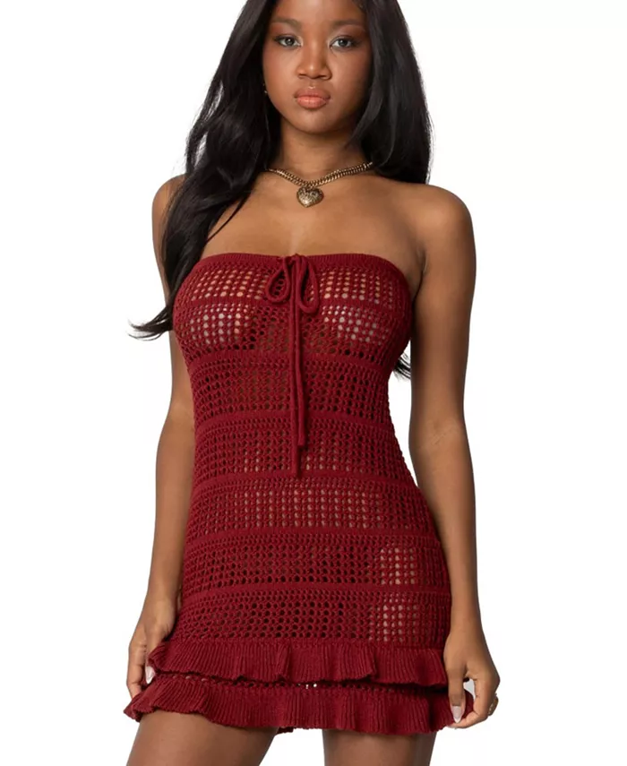 

Женское мини-платье без бретелек от Brooke Crochet Edikted, красный