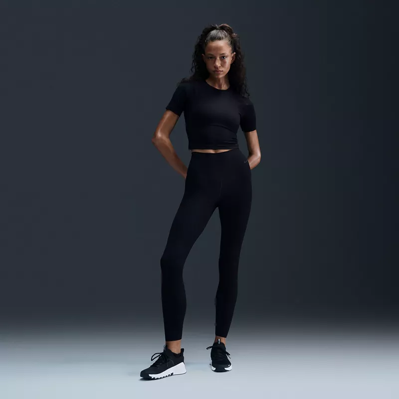 Женские леггинсы Nike Zenvy Rib с высокой талией и мягкой поддержкой размером 7/8, черный — фото 2