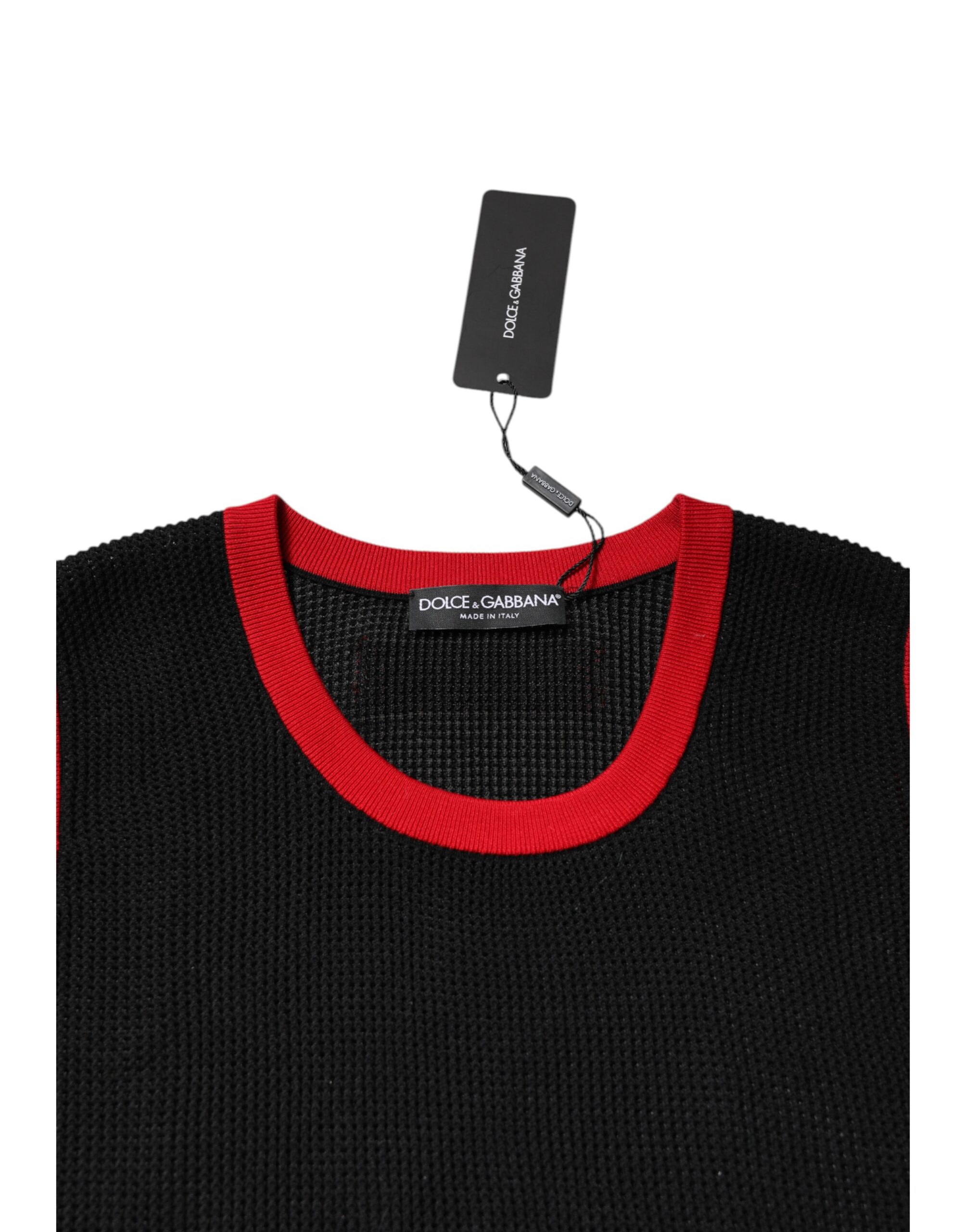 Черная хлопковая футболка Slim Fit с круглым вырезом Dolce & Gabbana, Black — фото 4