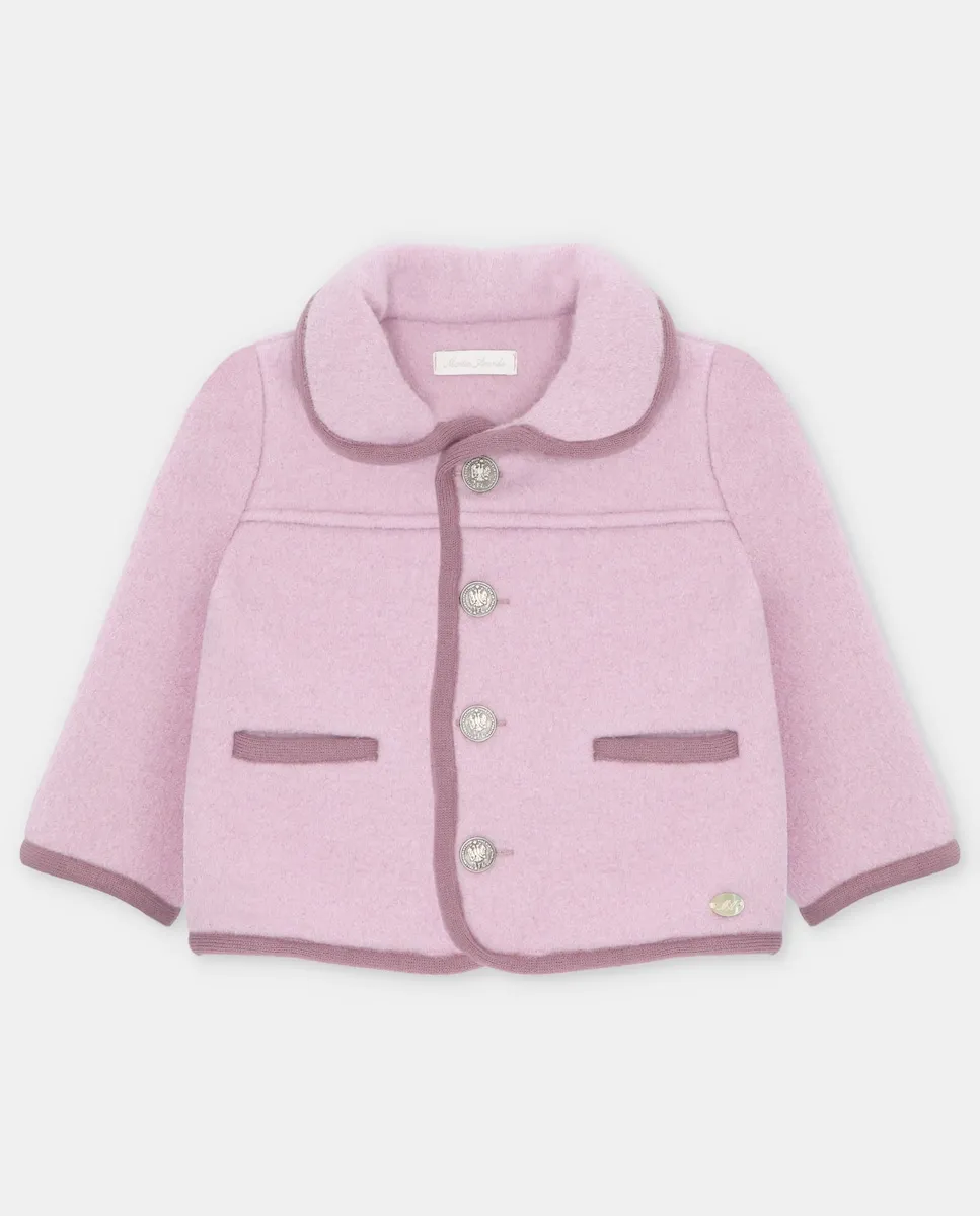 

Детское пальто из австрийской ткани с воротником-качелькой розового цвета Martín Aranda