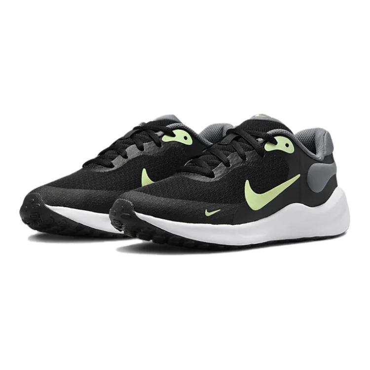 REVOLUTION 7 Устойчивые к истиранию низкие детские кроссовки для бега Black Green Kids' Nike, Black/Smoke Gray/White/Light Yellow Green — фото 4