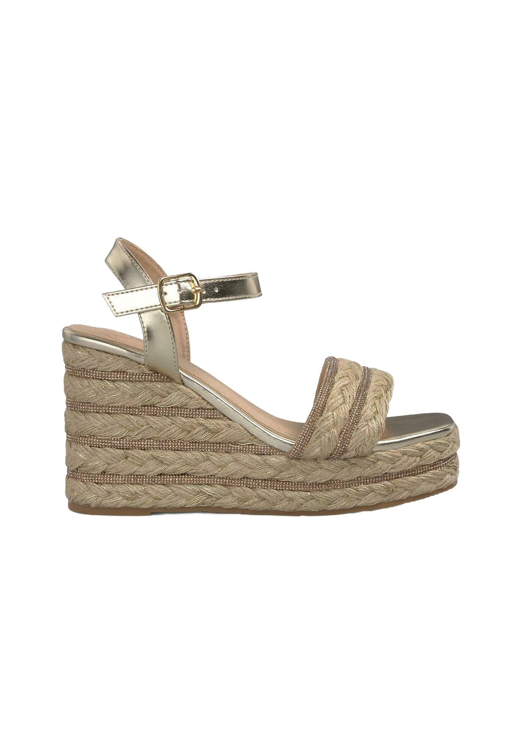 Босоножки на танкетке CON PUNTERA CUADRADA Y CIERRE CON HEBILLA - High heeled sandals Alma Blue, золотой