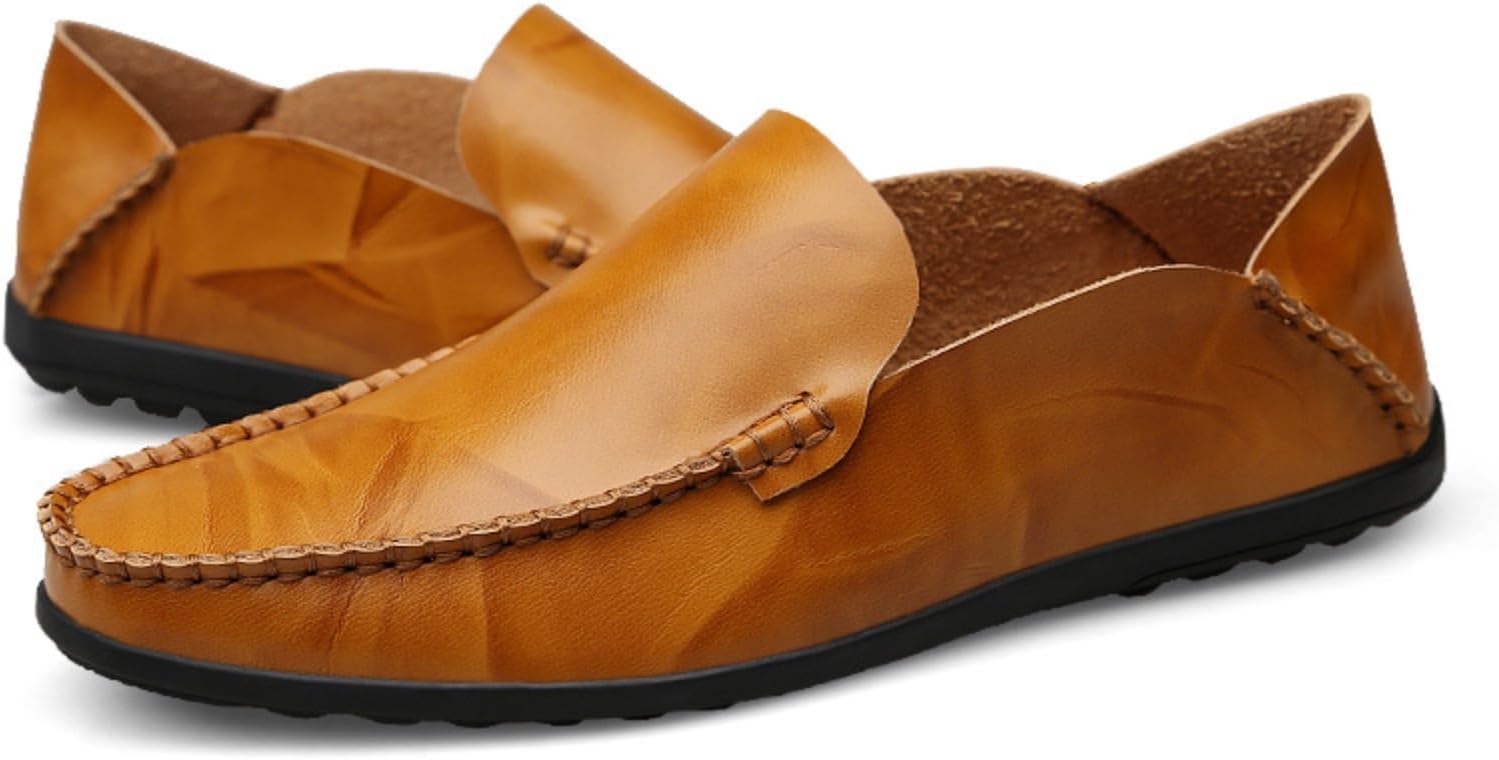 

Мужские кожаные слипоны Azttoztto ручной работы, Премиальные оксфорды из кожи полного зерна для широкой стопы, Повседневные деловые и туристические туфли (размеры 38-47), коричневый