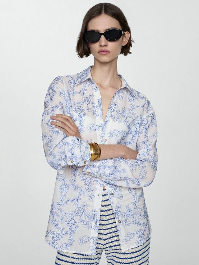 

Рита хлопковая рубашка с цветочной вышивкой Mango