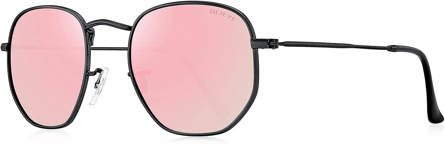 

Винтажные квадратные поляризованные солнцезащитные очки для женщин и мужчин. Классические маленькие солнцезащитные очки с зеркальными линзами OLIEYE, Black Frame/Pink Mirror Lens/Black Temples