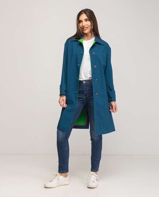 

Женский тренч с рубашечным воротником и контрастной внутренней частью Fsh, бирюзовый
