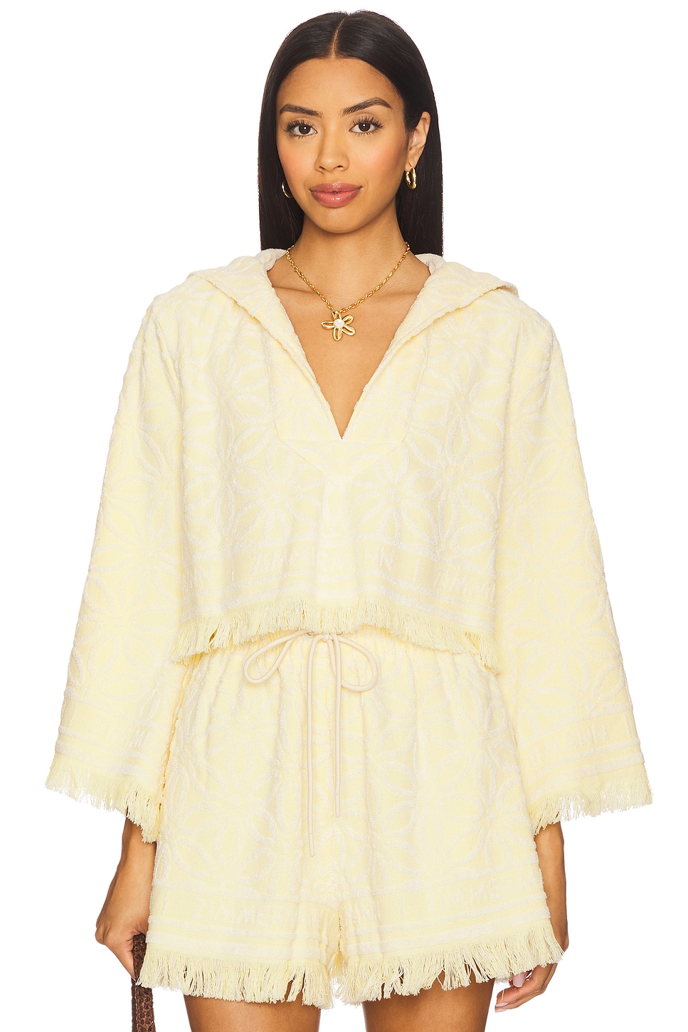 

Трикотажный худи с капюшоном Coco от Zimmermann, yellow & cream