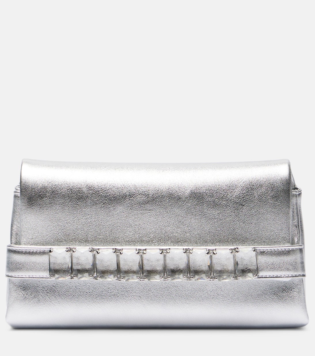 

Кожаный клатч Kya с металлическим отливом Jimmy Choo, Silver/Crystal