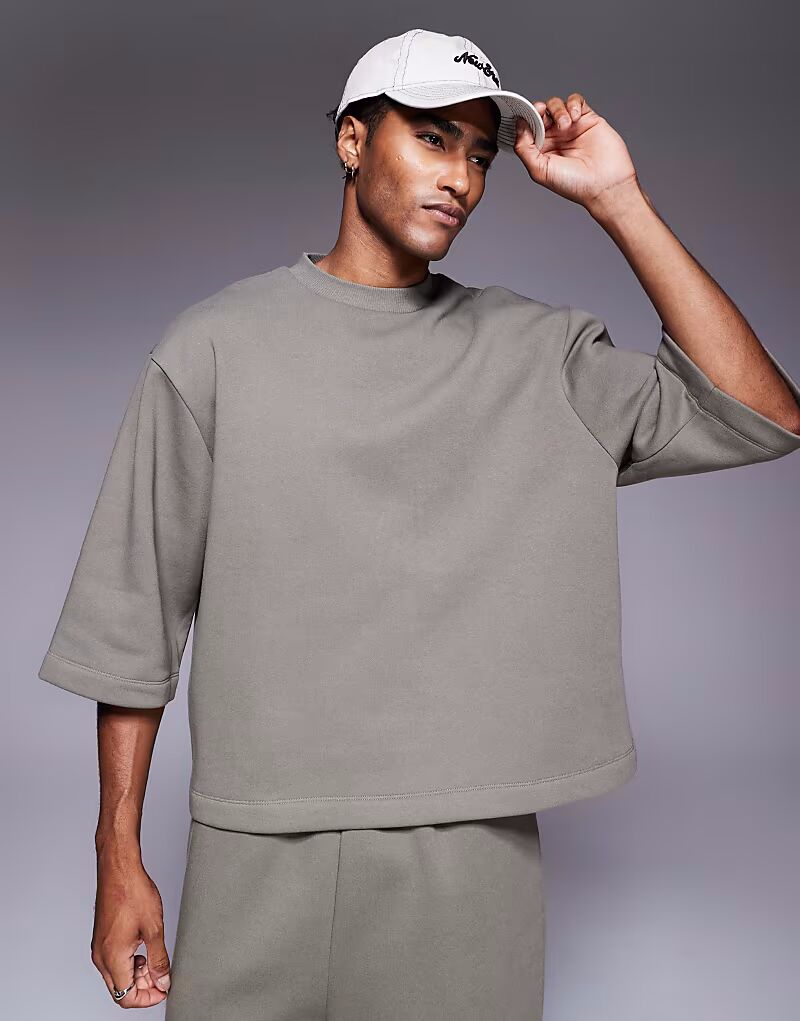 

Толстовка ASOS DESIGN свободного кроя с рукавами 3/4 цвета хаки