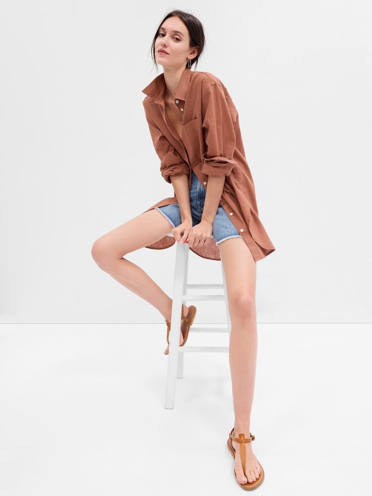

Длинная льняная рубашка Gap, коричневый