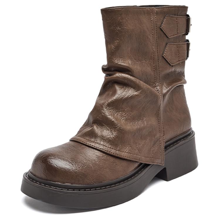 AGSDON Женские полусапожки на каблуке 4,5 см коричневые [толстый флис] N644070, цвет Brown[Thick Fleece]N644070 — фото 2
