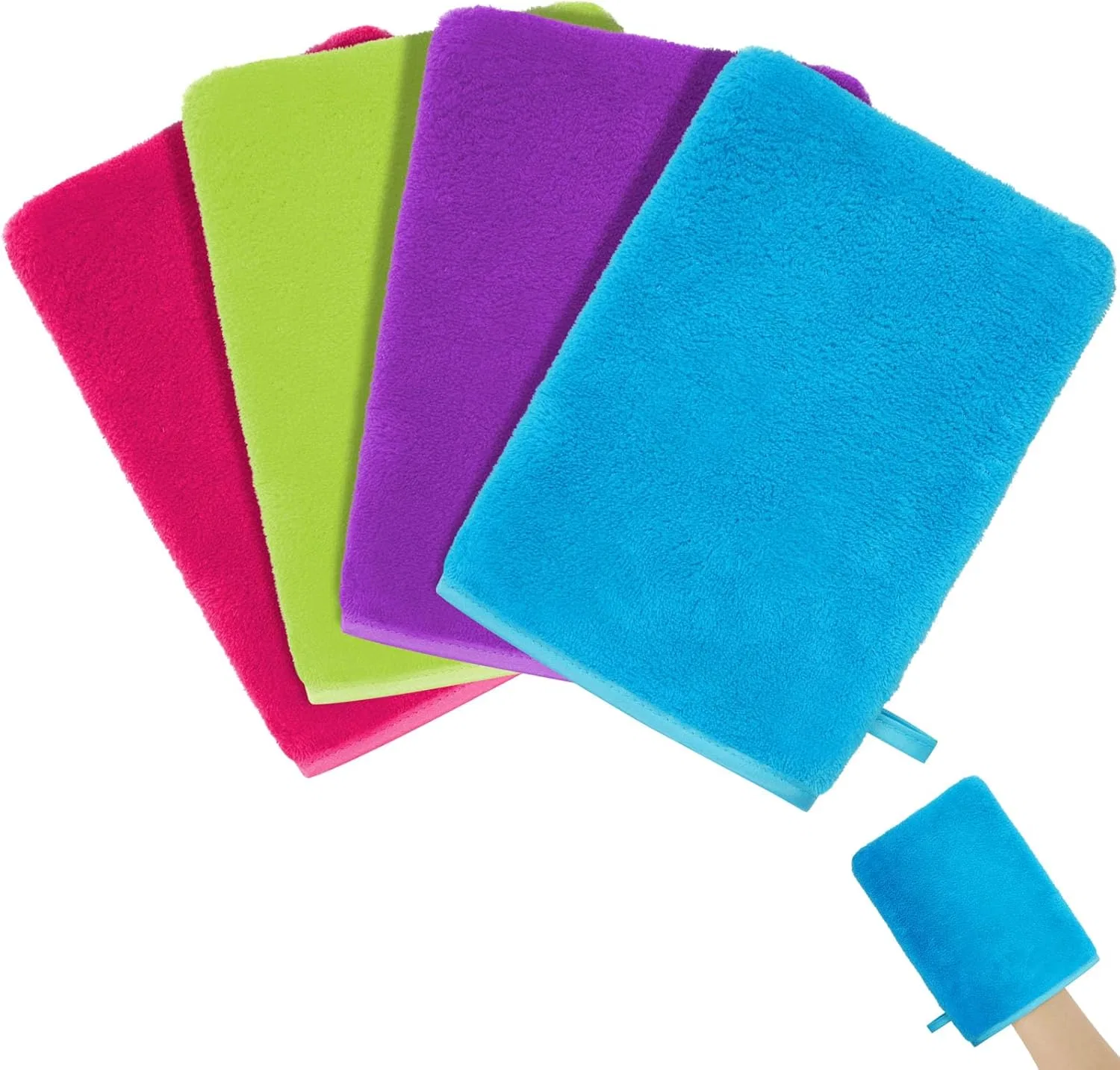 Набор из 4 махровых мочалок HOTUT из кораллового флиса, 20 x 15 см Hotut, 4Pcs Blue/Green/Purple/Pink