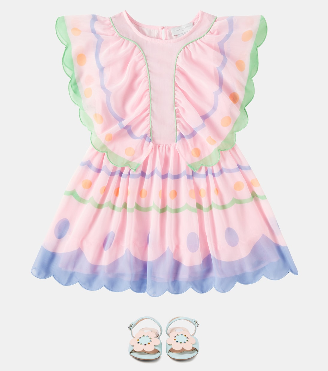Платье с оборками и вышивкой Stella McCartney Kids, Rosa/Multicolor — фото 2