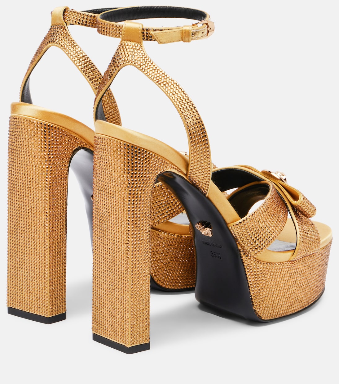 Босоножки на платформе из атласа Gianni Ribbon 140 Versace, Gold-Versace Gold — фото 2