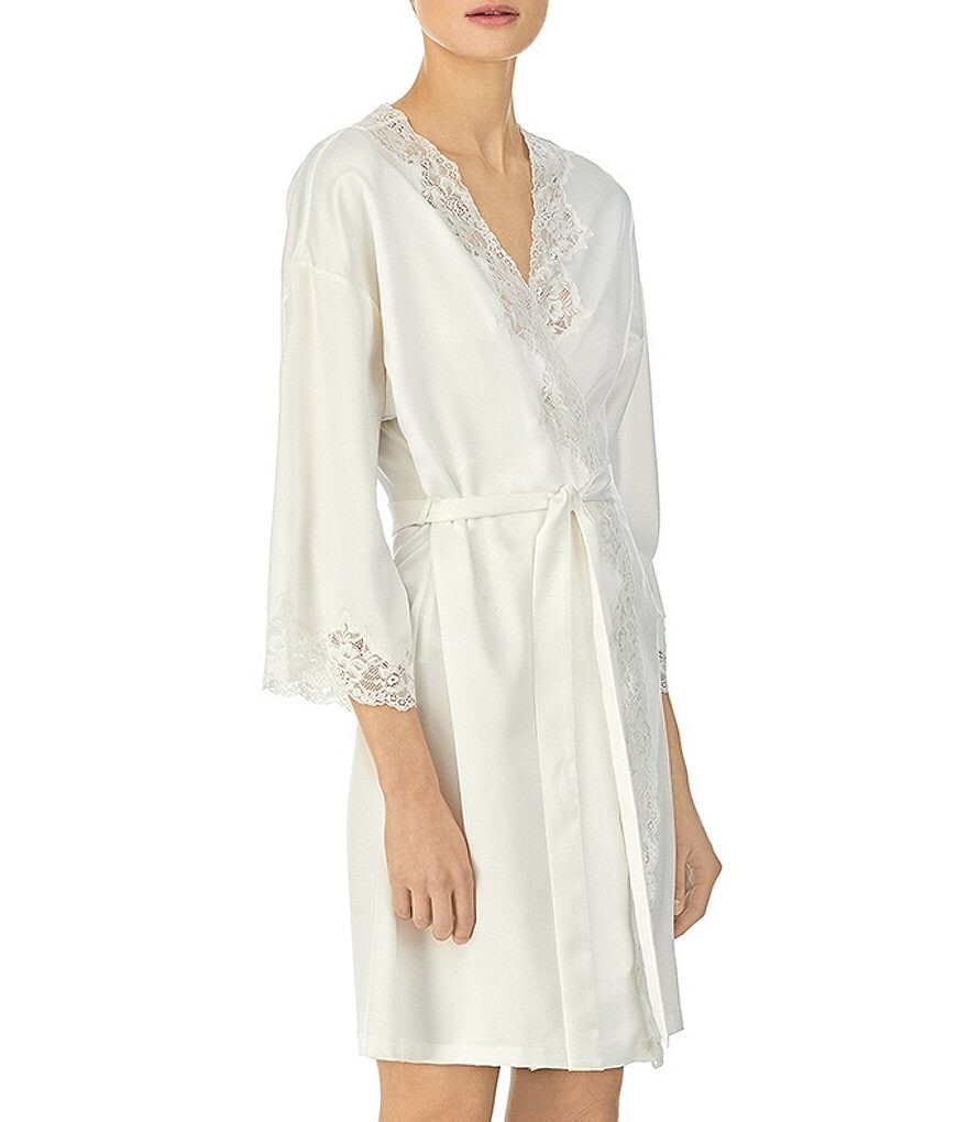 

Lauren Ralph Lauren Матовое атласное кимоно с рукавами-координаторами и коротким свадебным халатом с запахом, бежевый