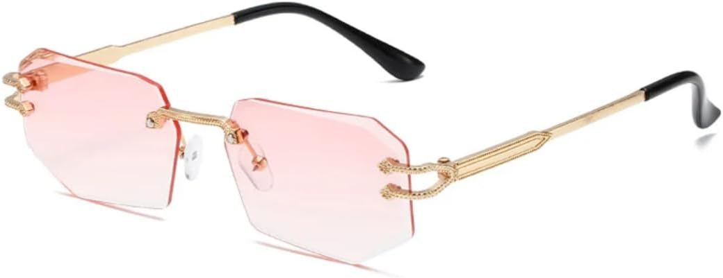 

Солнцезащитные очки с защитой UV400 | Маленькая безободковая оправа, цветные линзы | Для женщин и мужчин, для занятий спортом на открытом воздухе и вождения DSVIGF, Gold-pink