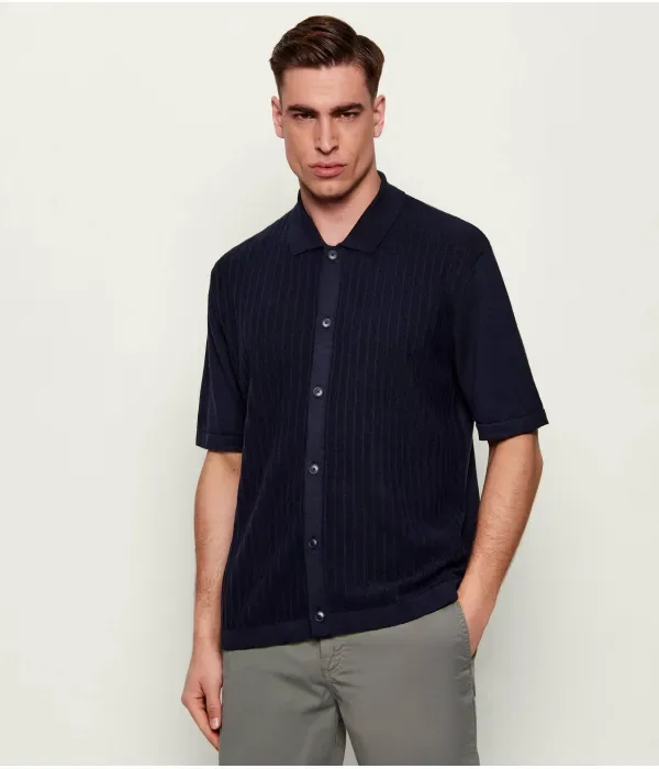 Льняная рубашка Amicino regular fit Boss Orange, темно-синий