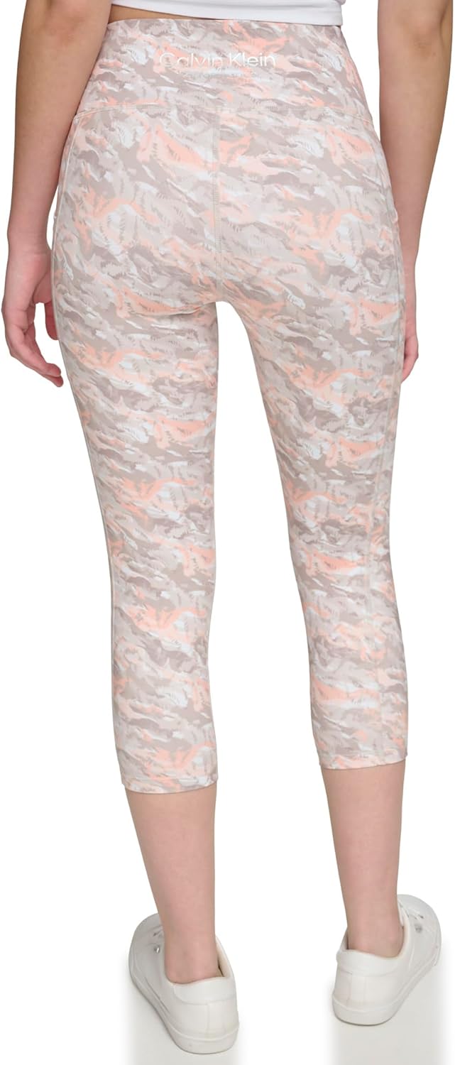 Женские леггинсы Calvin Klein с принтом и высокой талией, Texture Movement Fluo Peach — фото 4