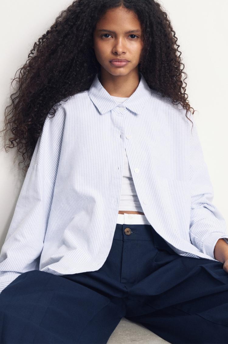 

Полосатая рубашка с карманом Pull And Bear, голубой