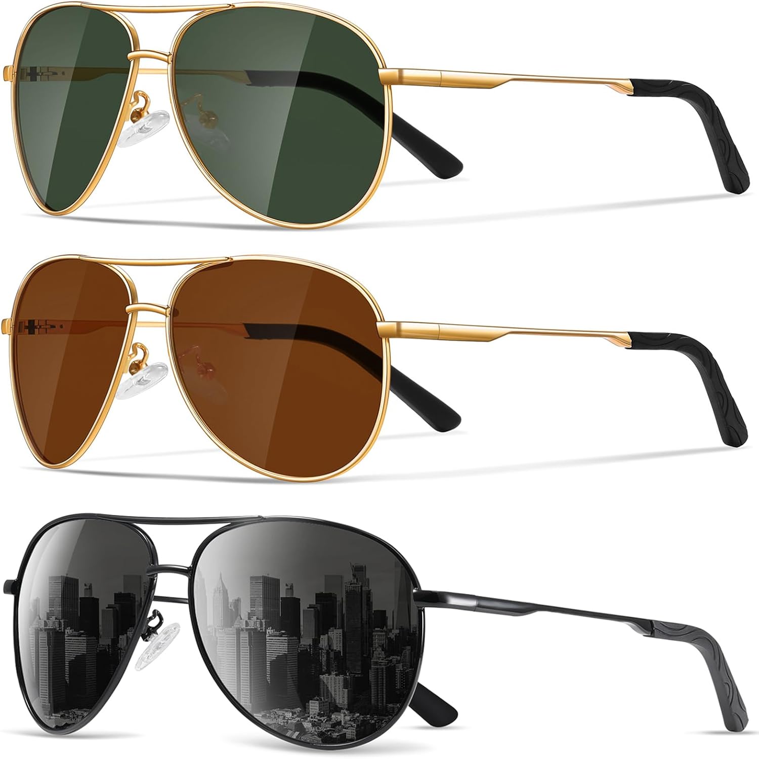 

Солнцезащитные очки для мужчин, поляризованные, авиаторские, для мужчин и женщин, для рыбалки, вождения, с металлической оправой и защитой от УФ-излучения UV400 phikttu, A5-black+brown+g15