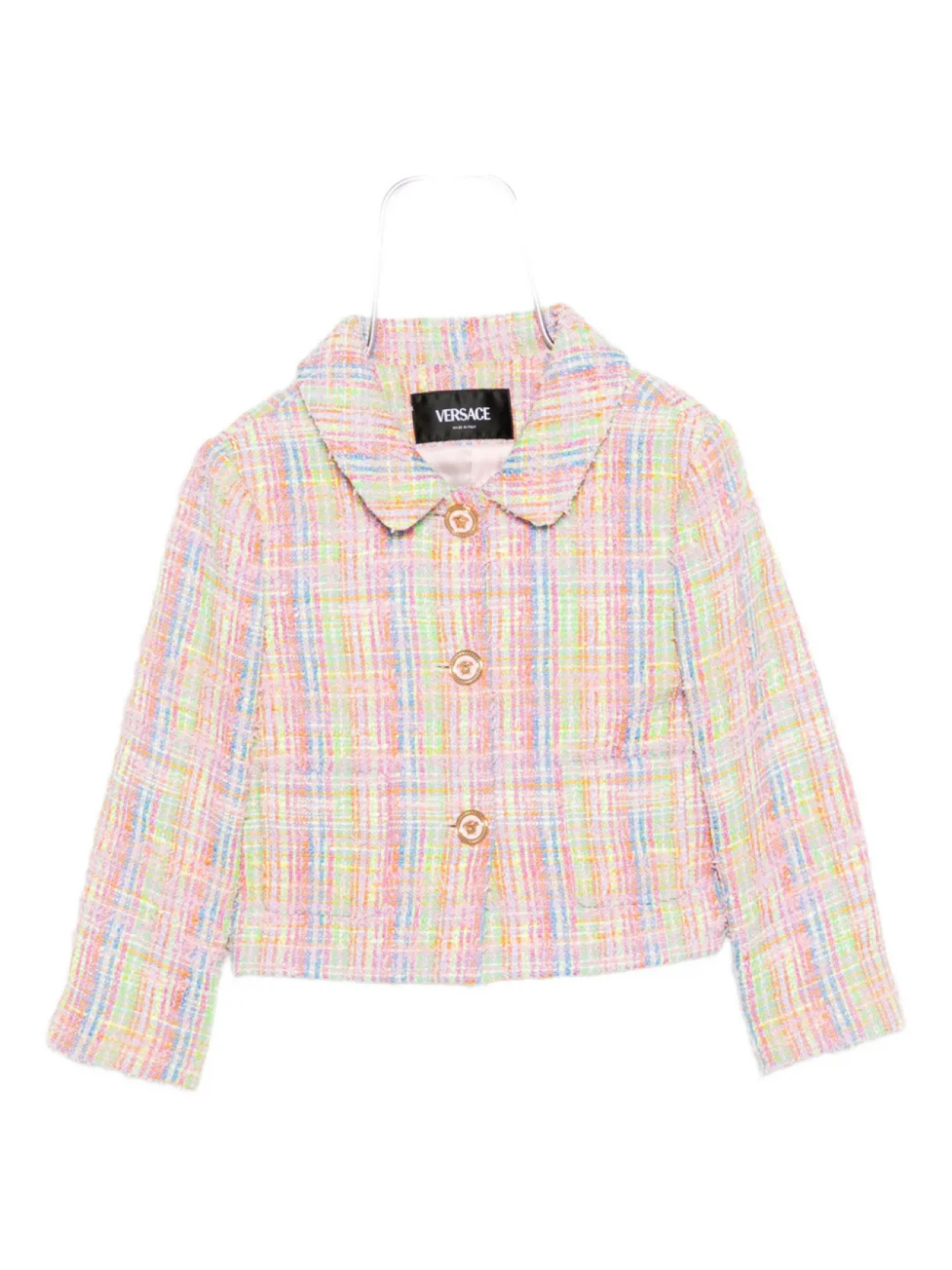 

Пиджак в клетку Versace Kids из твида, розовый