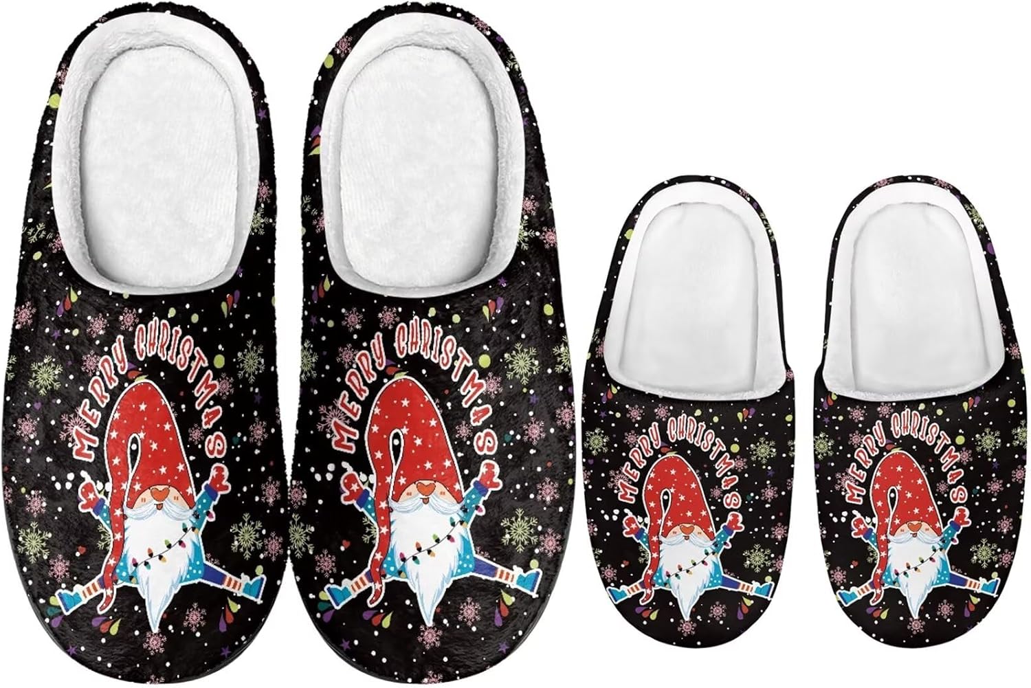 

Рождественские тапочки Dngkaoje для семьи Нескользящие домашние тапочки для мужчин и женщин, черный