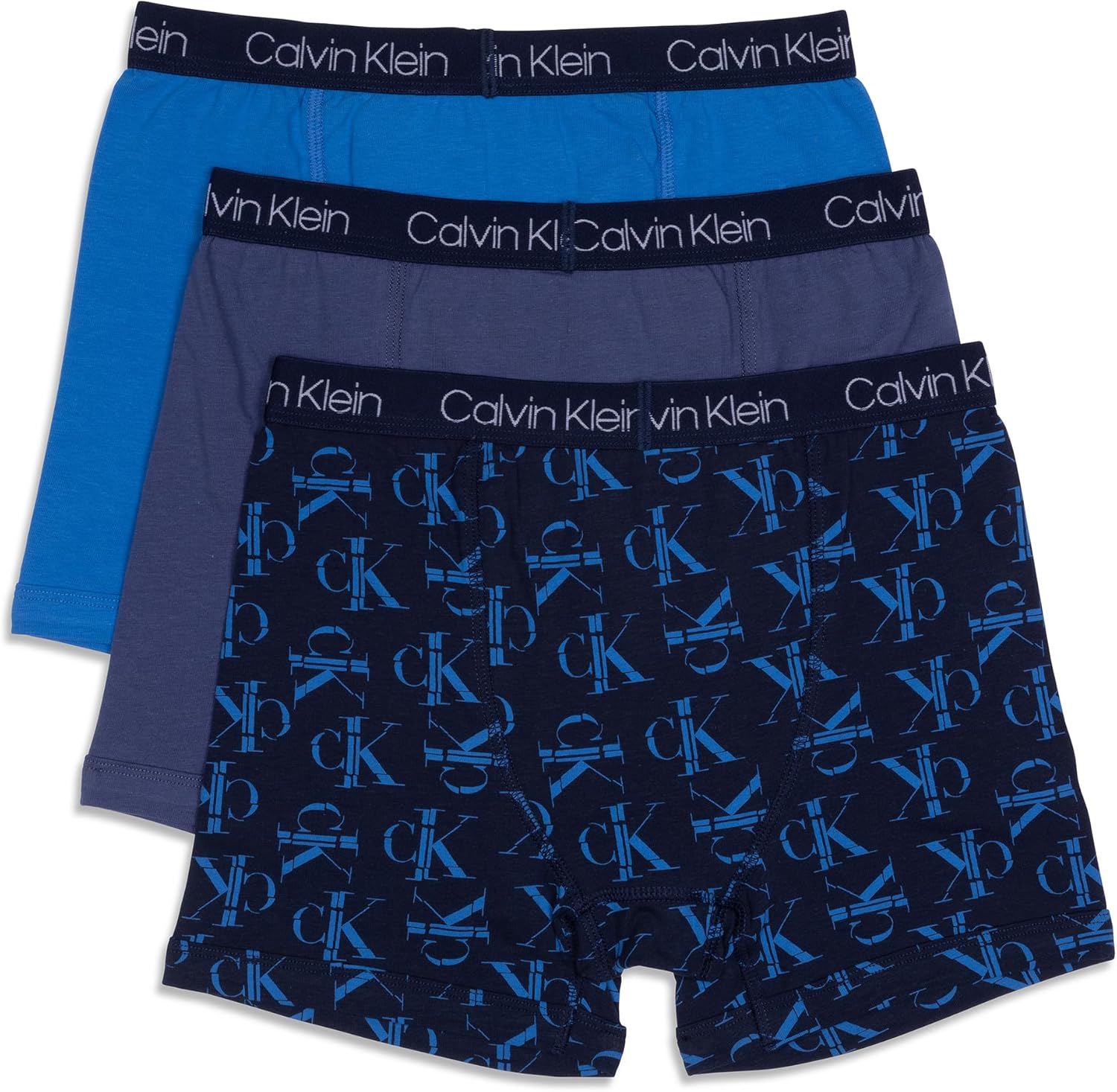 

Комплект из 3 трусов-боксеров для мальчиков Calvin Klein, Blue Ck Fractal/Blue Indigo/Captains Blue