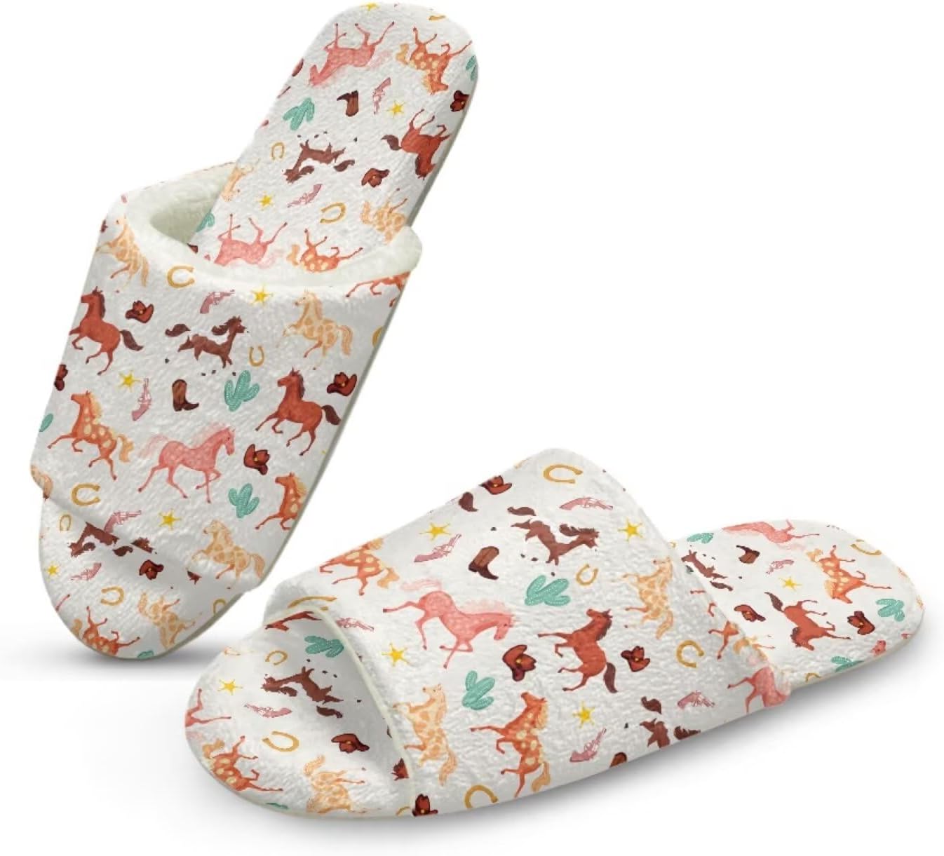 

Домашние тапочки Forchrinse для женщин и мужчин с открытым носком, гостевые тапочки, можно стирать, многоразовые, для спа и отеля, Horse Design
