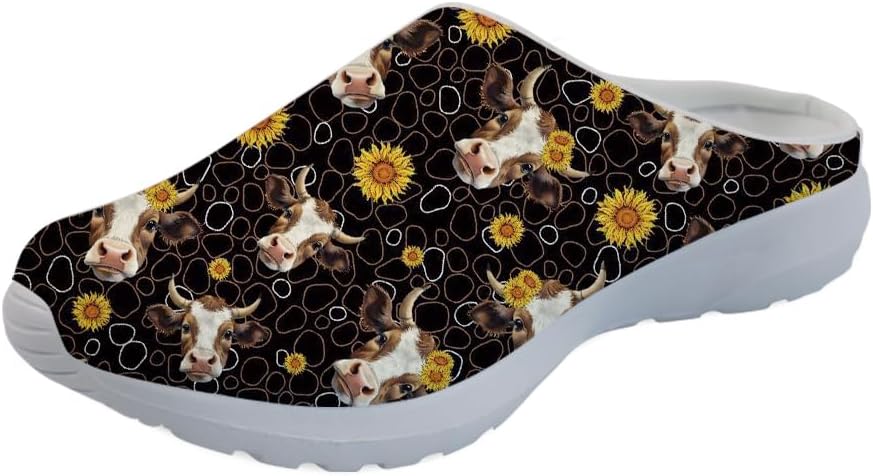 

Кроссовки-мюли Forchrinse Blue Cow для женщин, без задника, с сеткой, на платформе, удобные домашние, и спортивные тапочки, Sunflower Cow