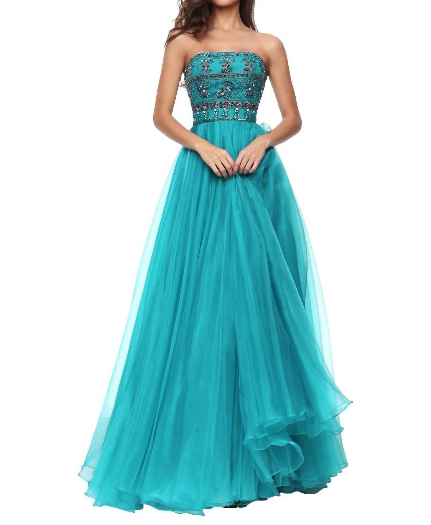 

Выпускное платье полной длины с пайетками в бирюзовом цвете Sherri Hill