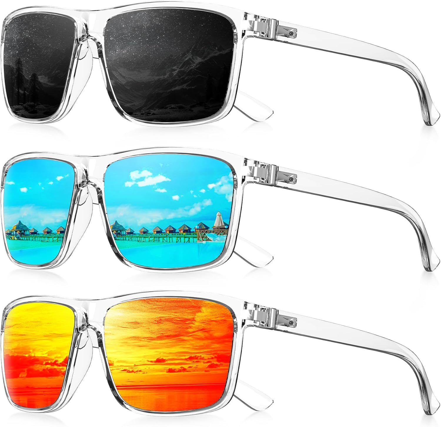 

Поляризованные солнцезащитные очки для мужчин, прямоугольная оправа, мужские поляризованные спортивные солнцезащитные очки с защитой UV400 QALLY, Clear Black/Clear Light Blue/Clear Red