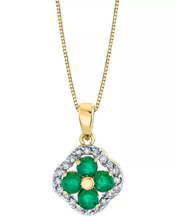 

Ожерелье с подвеской в виде клевера длиной 18 дюймов из 14-каратного золота с изумрудом (3/4 карата) и бриллиантом (1/5 карата) Macy'S, emerald