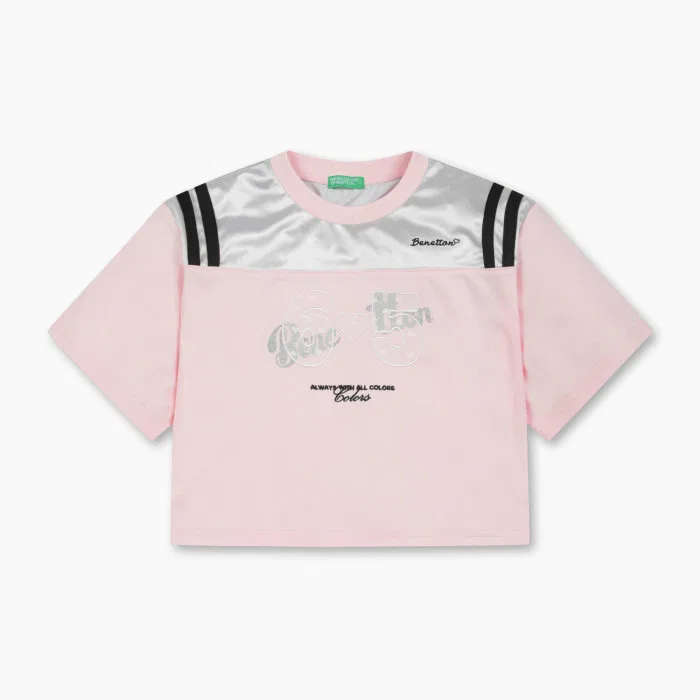 Детская футболка в футбольном стиле розовая от Benetton Kids