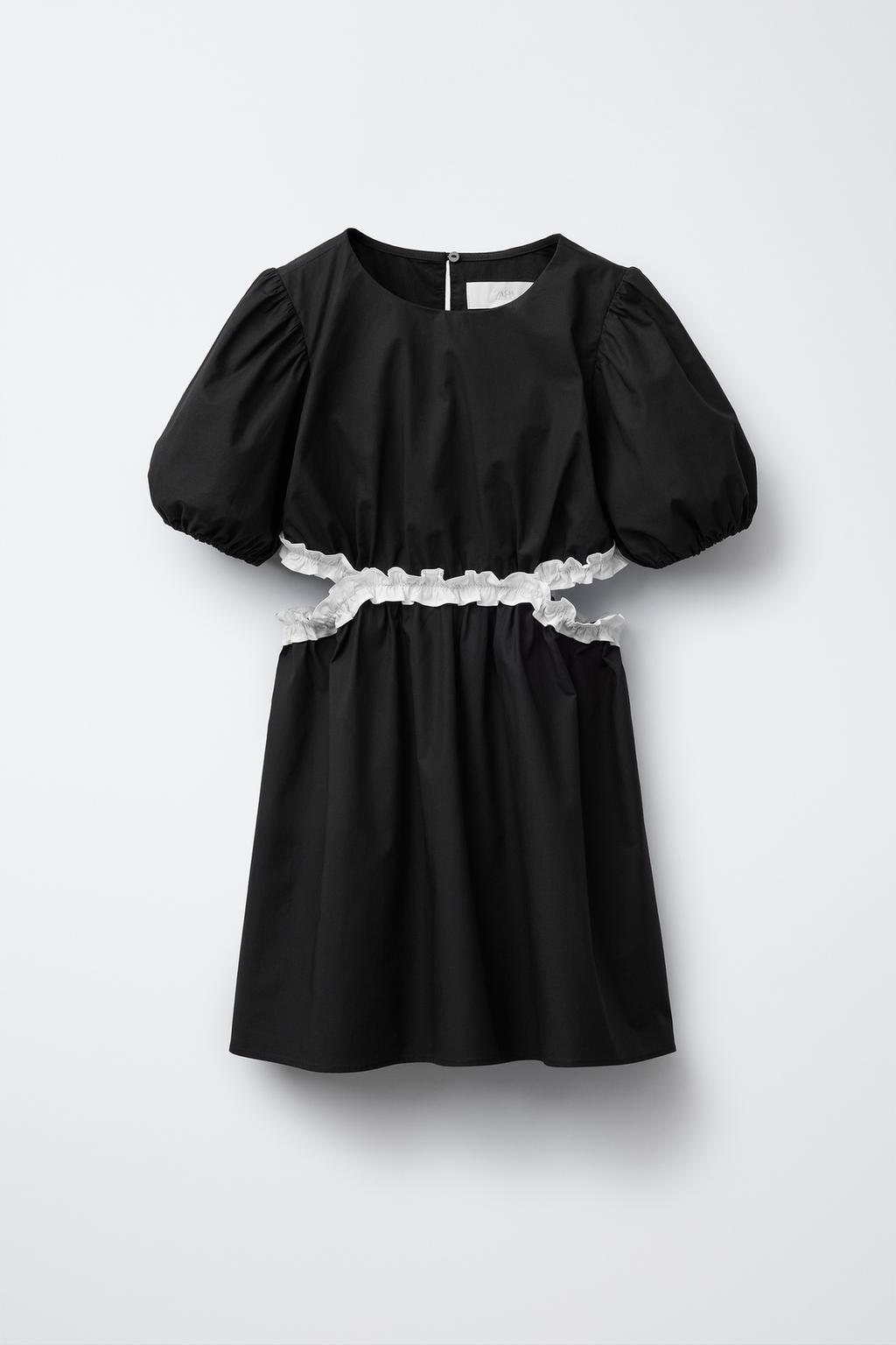 

Платье с вырезанными оборками ZARA, цвет Black/Ecru