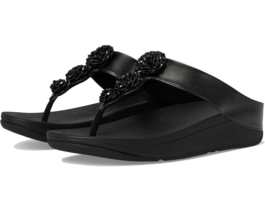 Туфли FitFlop Fino Beadie-Button Metallic Toe-Post Sandals, цвет Metallic Black