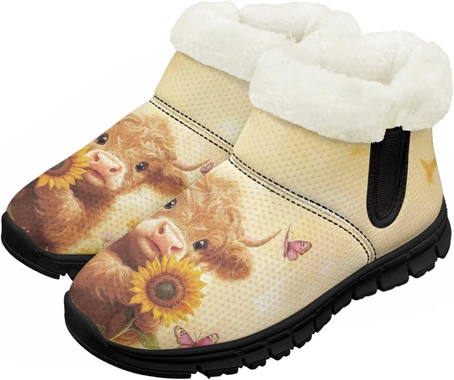 

Снежные ботинки для малышей, мальчиков и девочек, зимние теплые ботинки, низкие туфли, искусственный мех, для холодной погоды, на улице Chririnla, Sunflower Highland Cow