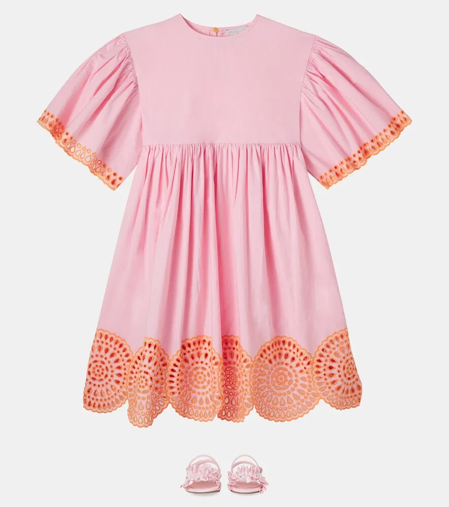 Платье из вышитого хлопкового поплина Stella McCartney Kids, розовый — фото 2