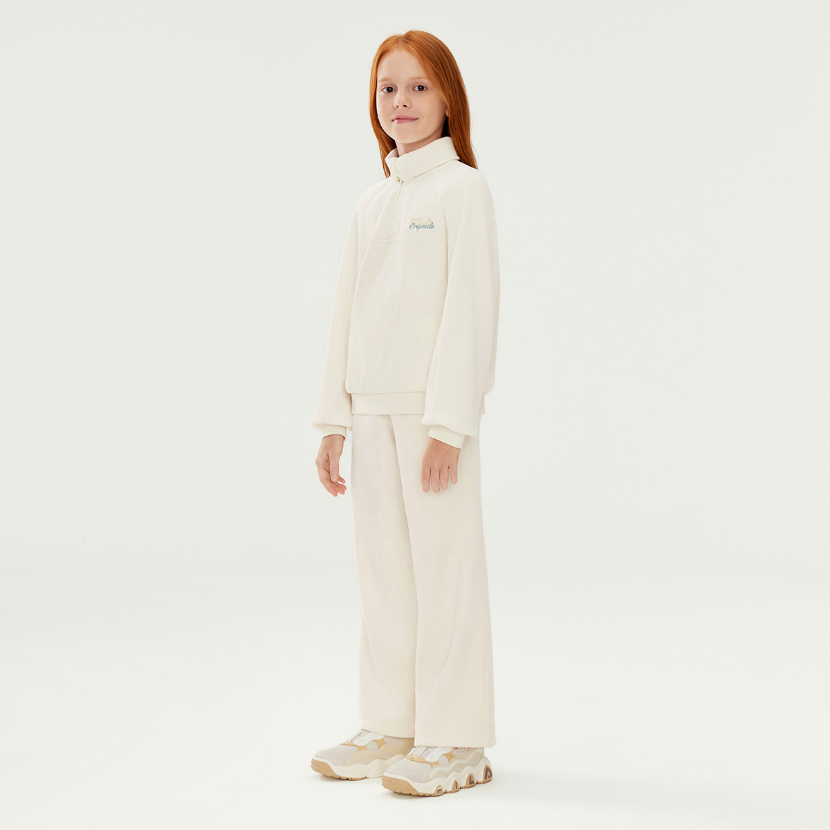 FILA KIDS Зимние брюки свободного кроя с флисовой подкладкой из трикотажной ткани Kids' Maltose White — фото 4