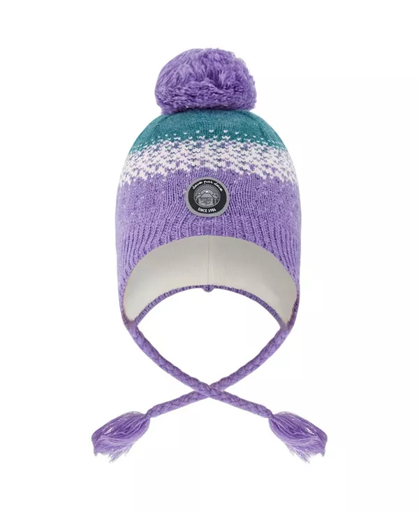 

Вязаная перуанская шапочка для девочек с помпоном на подкладке - для малышек и для взрослых. Deux Par Deux, фиолетовый