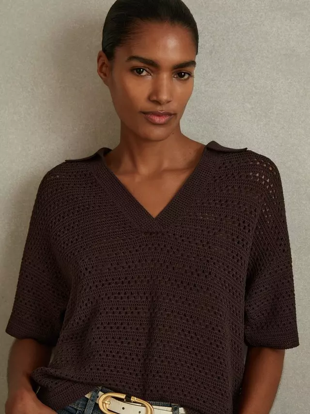 

Топ Reiss Carla Knitted Polo, цвет chocolate