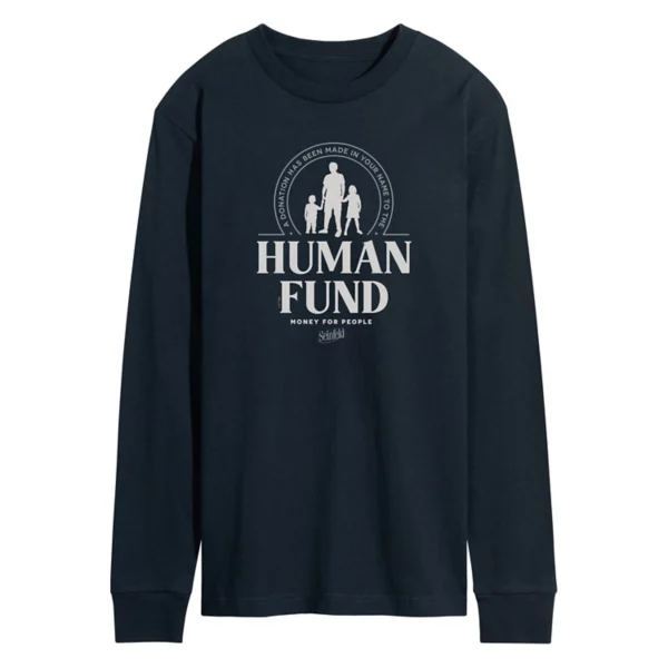 

Мужская футболка с длинным рукавом и принтом «Seinfeld the Human Fund» Licensed Character, синий