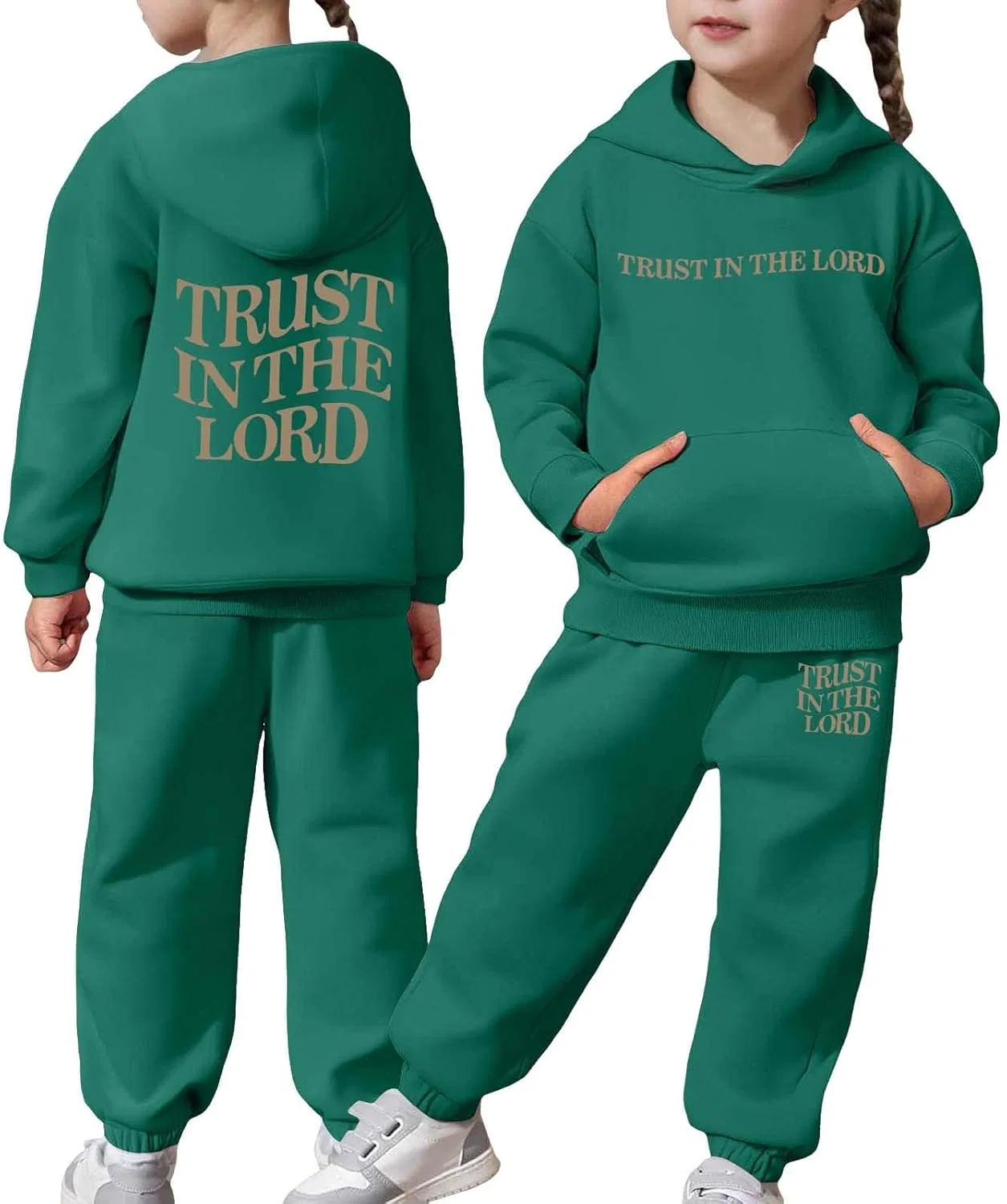 Детский спортивный костюм с принтом Trust in The Lord Jesus, темно-зеленый