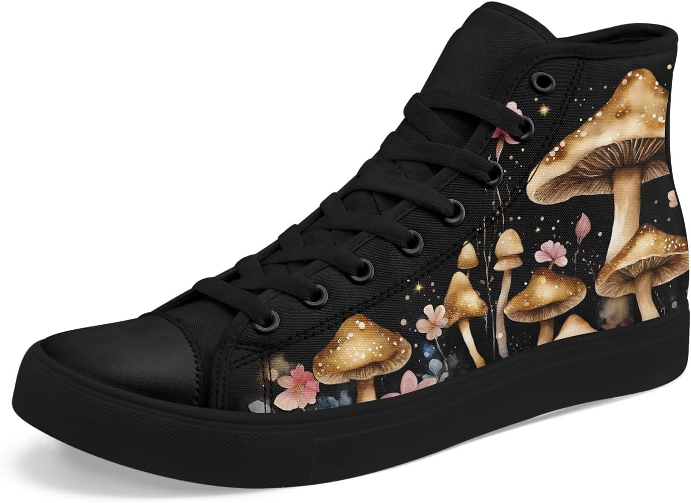 

Высокие кеды AWSOLE с принтом грибов для мужчин и женщин, легкие повседневные скейтботинки, обувь для прогулок с психоделическим лесным рисунком, черный/розовый/коричневый/бежевый