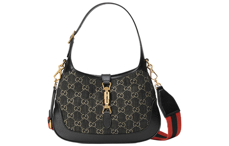 

Gucci Сумка через плечо Jackie 1961 из канваса с кожаной отделкой, модель Crescent, маленькая, женская, черная