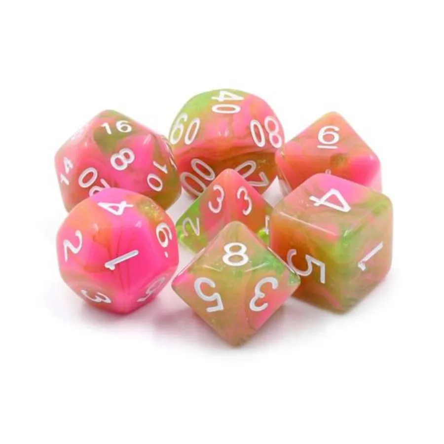 

Набор Poly — Apple Taffy с белым (7), Dice Sets - Resin/Acrylic - Rainbow & Multi-Colored (Foam Brain Games)