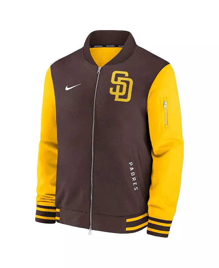 Мужская коричнево-золотая бомбер-куртка San Diego Padres Authentic Collection Dugout на молнии Nike — фото 3