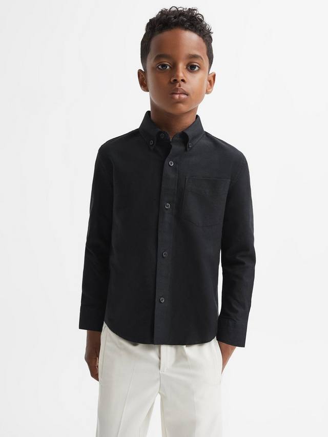 Детская рубашка Greenwich из хлопкового оксфорда Reiss, Black — фото 3